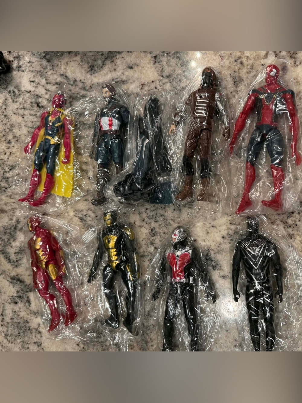 Set of 10 Action Figures marvel. 9 still in the sealed plastic.
6” tall
